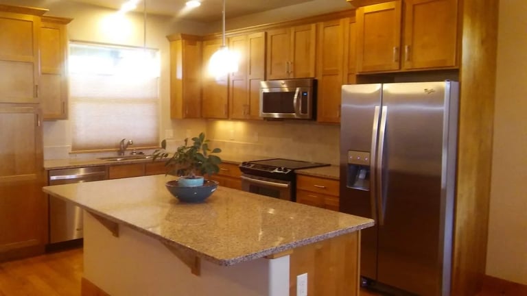 Airbnb turnover kitchen โ cabinets, island and appliances